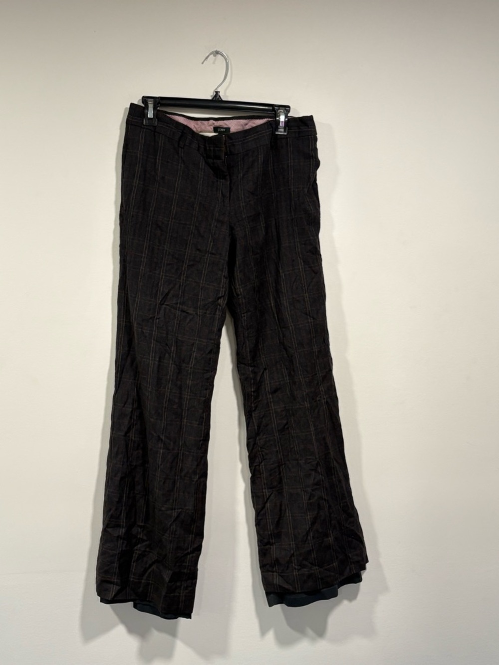 J. Crew Charcoal Plaid City Fit Pants with Pink Waistband Trim - Picture 1 of 5